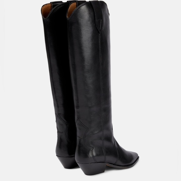 Isabel Marant Denvee Leather Knee High Western Cowboy Boots Black FR 39 US 8-8.5 - Picture 3 of 16